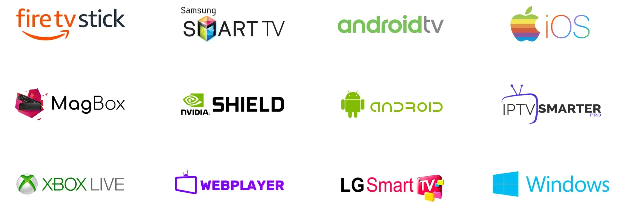 Sheet of device and platform logos for installing Premium UK IPTV